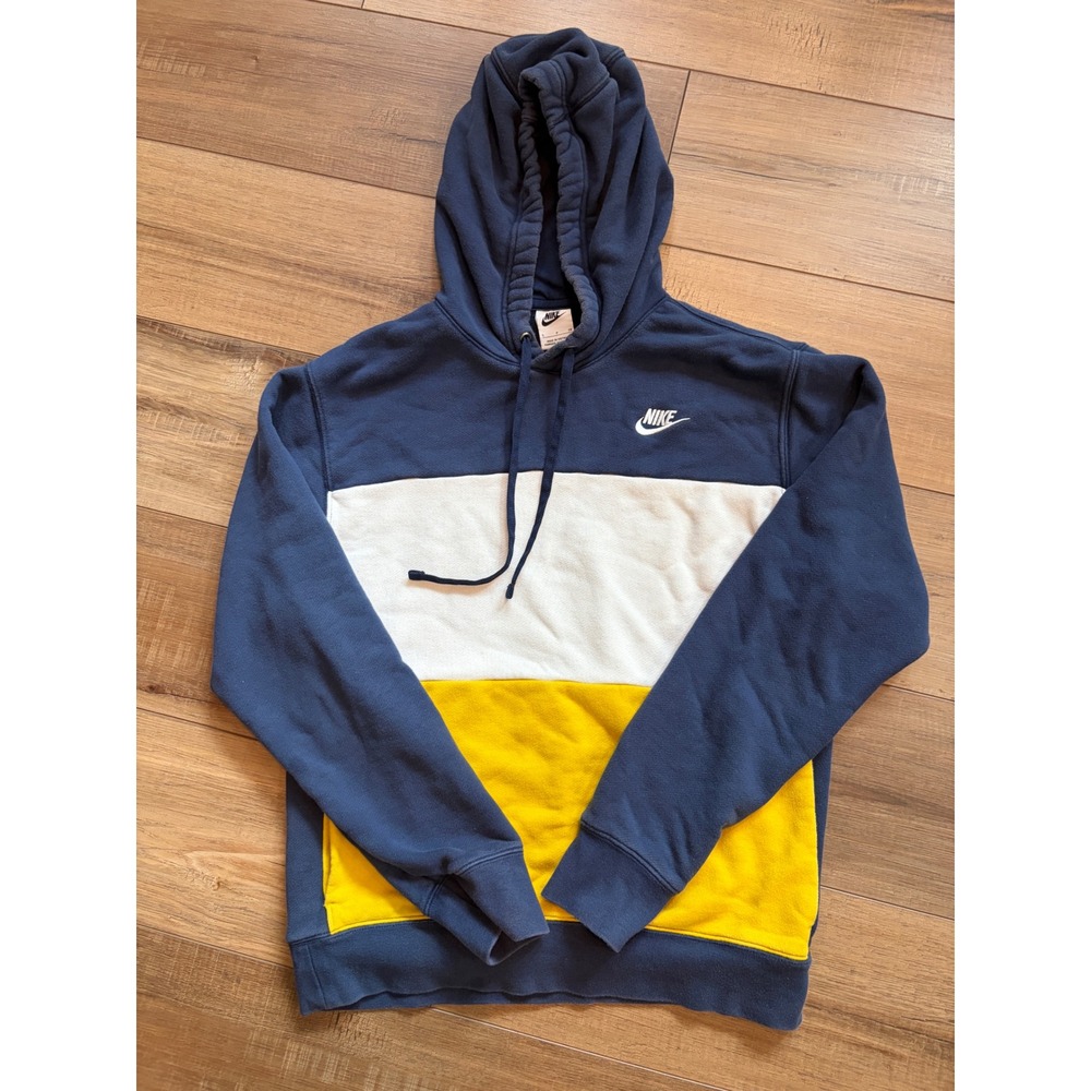 Nike Sportswear Club Fleece Hoodie Navy White Yellow FB7415-410 Mens Small